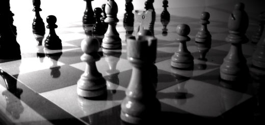 Chess pieces on a board