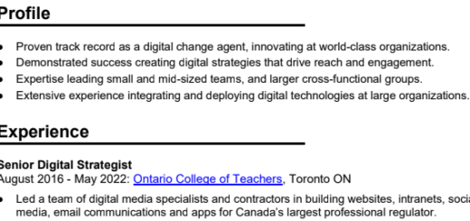 The 'profile' section of Mark Farmer's resume