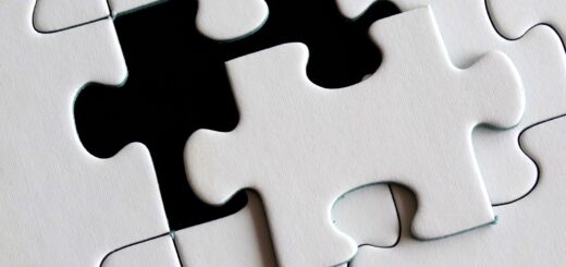 A missing jigsaw puzzle piece, about to be placed.